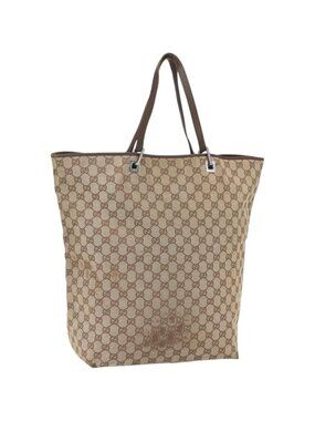 GUCCI GG Canvas Tote Bag Beige Silver 31242